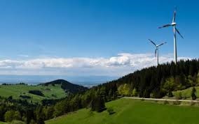 mountains of Germany with windmills in the distance